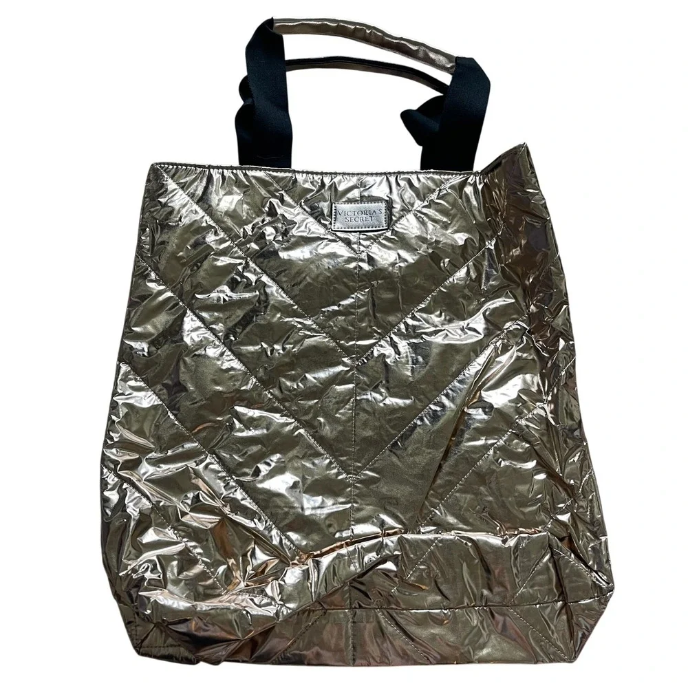 Victorias Secret Rose Gold‎ Metallic Chevron Quilted Puffer Tote Bag Handbag